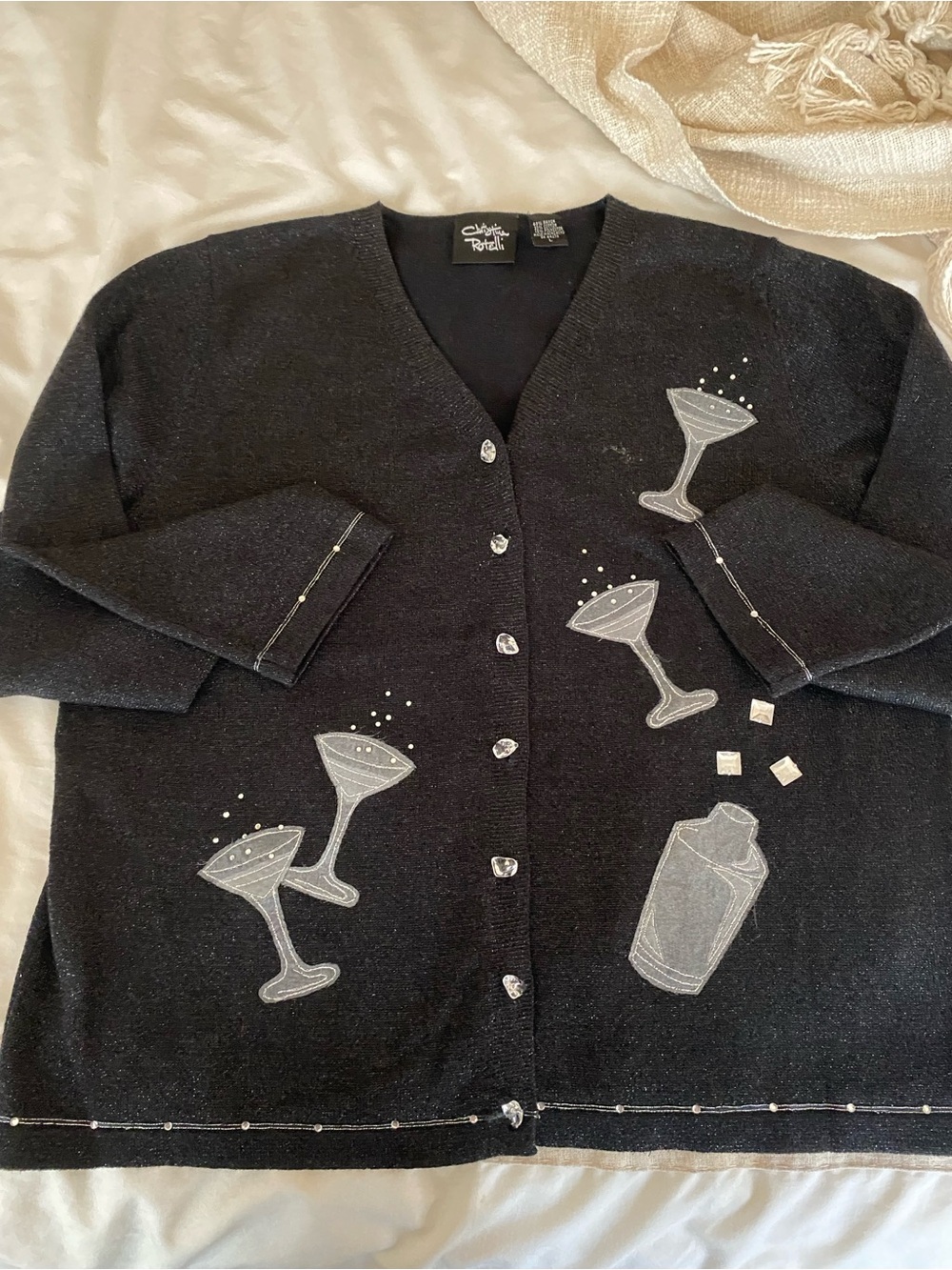 Christina Rotelli Art to Wear Martini Glasses Novelty Cardigan Size Large